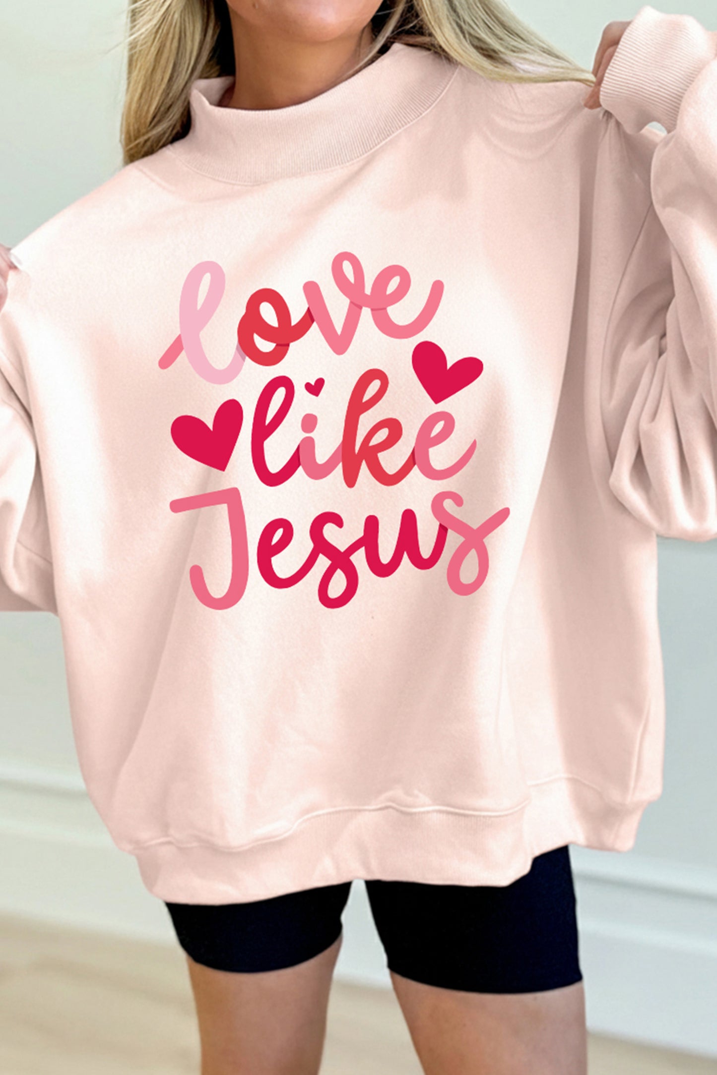 Light Pink love like Jesus Valentines Day Mock Neck Sweatshirt💕
