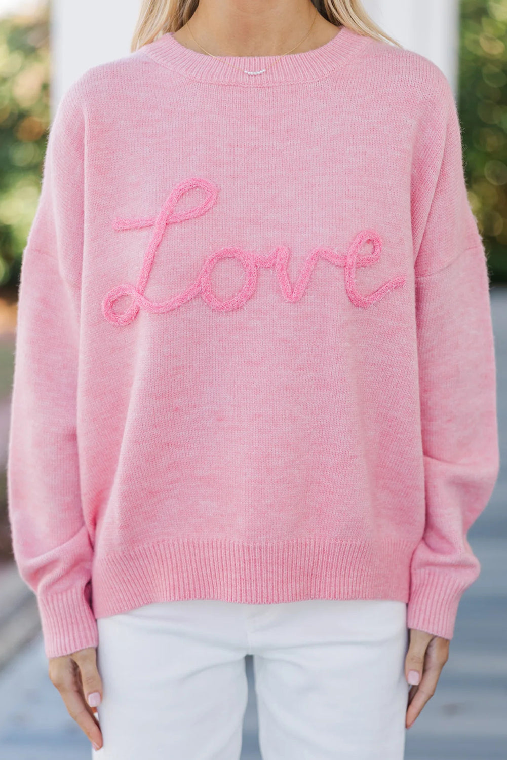 Pink Corded Love Script Graphic Baggy Sweater💕
