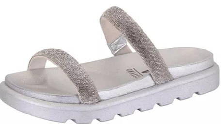 Nuevos calzados VIZZANO con doble correa con brillo color plata para mujeres, suela gruesa y esponjosa, Punta redonda, Casuales para uso diario y noche ,vacaciones, Navidad de moda para cualquier ocasión