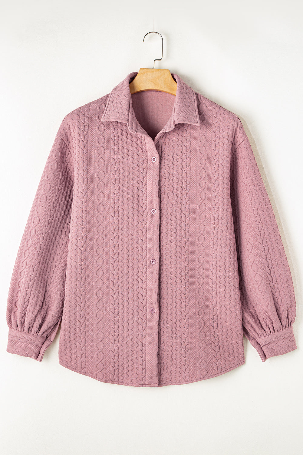 Sepia Rose Cable Texture Puff Sleeve Loose Shacket🌸