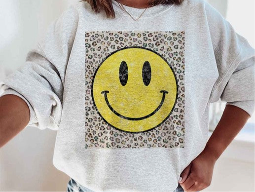 😃BE HAPPY LEOPARD GRAPHIC😃SWEATSHIRT PLUS SIZE😃