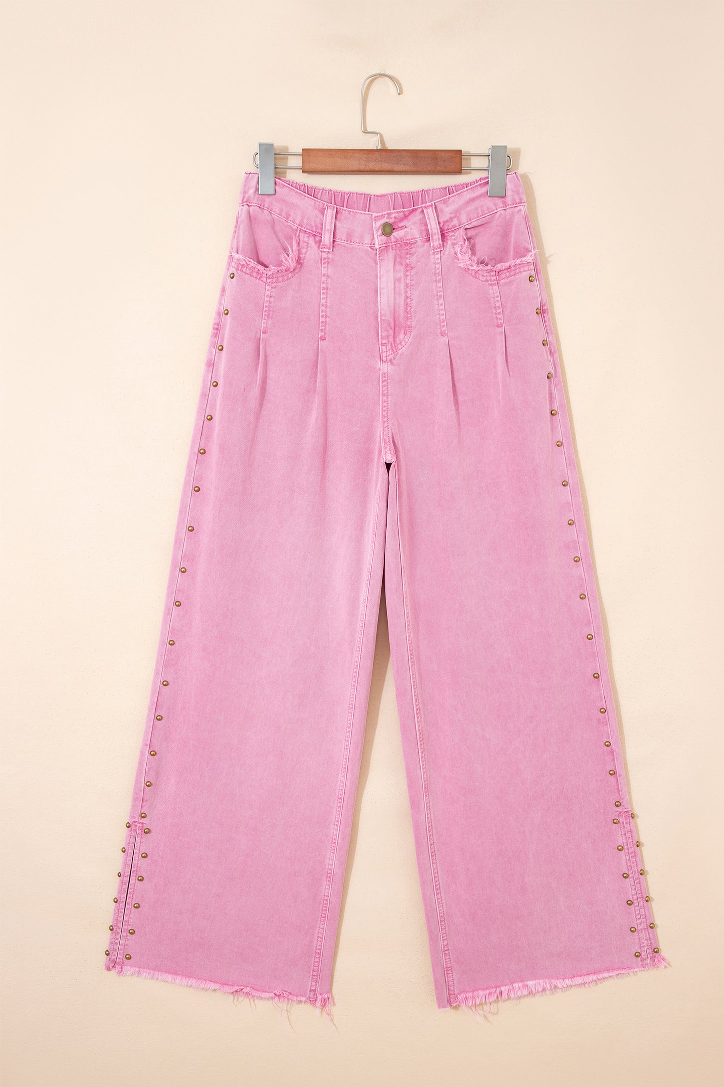 Pink Beaded Side Detail Split Loose Jeans🌸