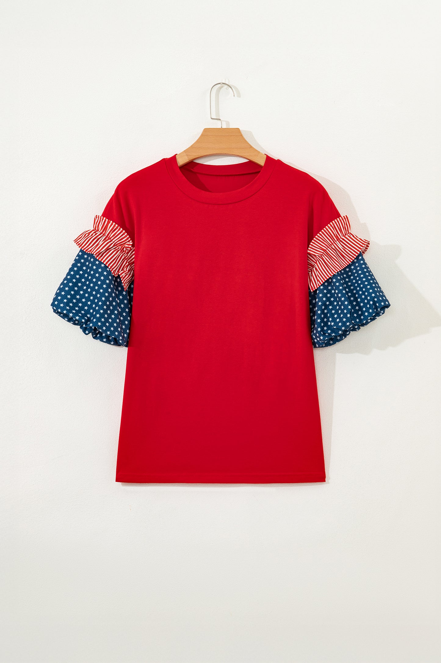 Beau Blue Stars Stripes Short Puff Sleeve Top🇺🇸