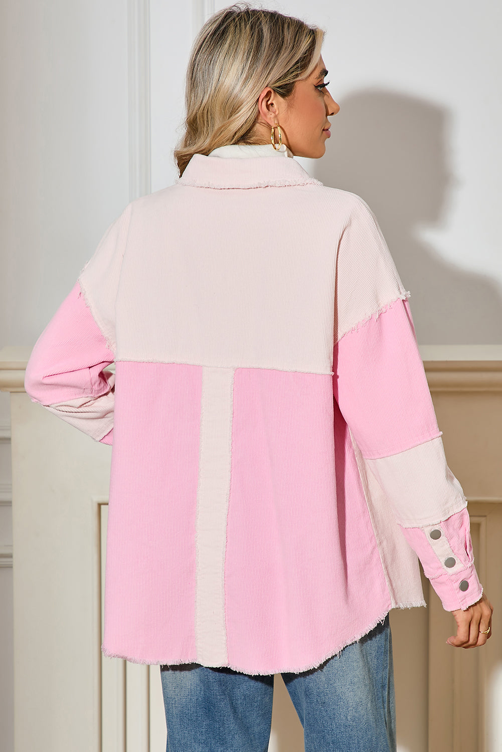 Delicacy Corduroy Two Tone Contrast Exposed Seam Shacket🌸