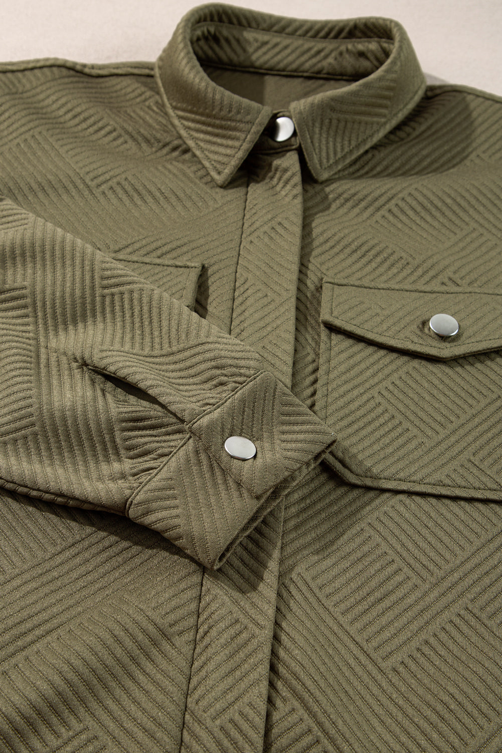 Blackish Green Solid Color Zip Up Button Flap Pocket Shirt Collar Jackets