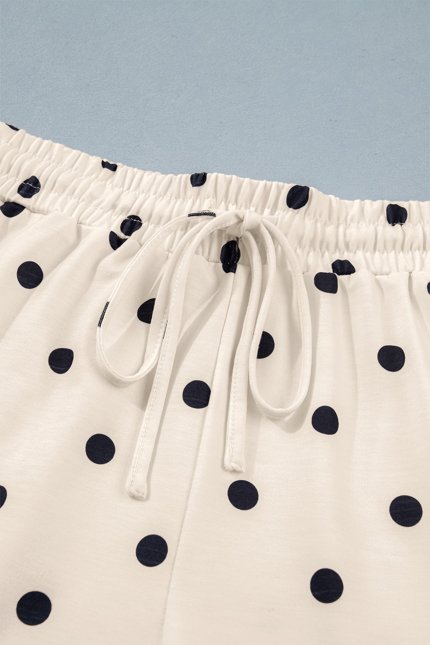 Sky Blue Exposed Seam Detail Polka Dot Loose Tee Drawstring Shorts Set
