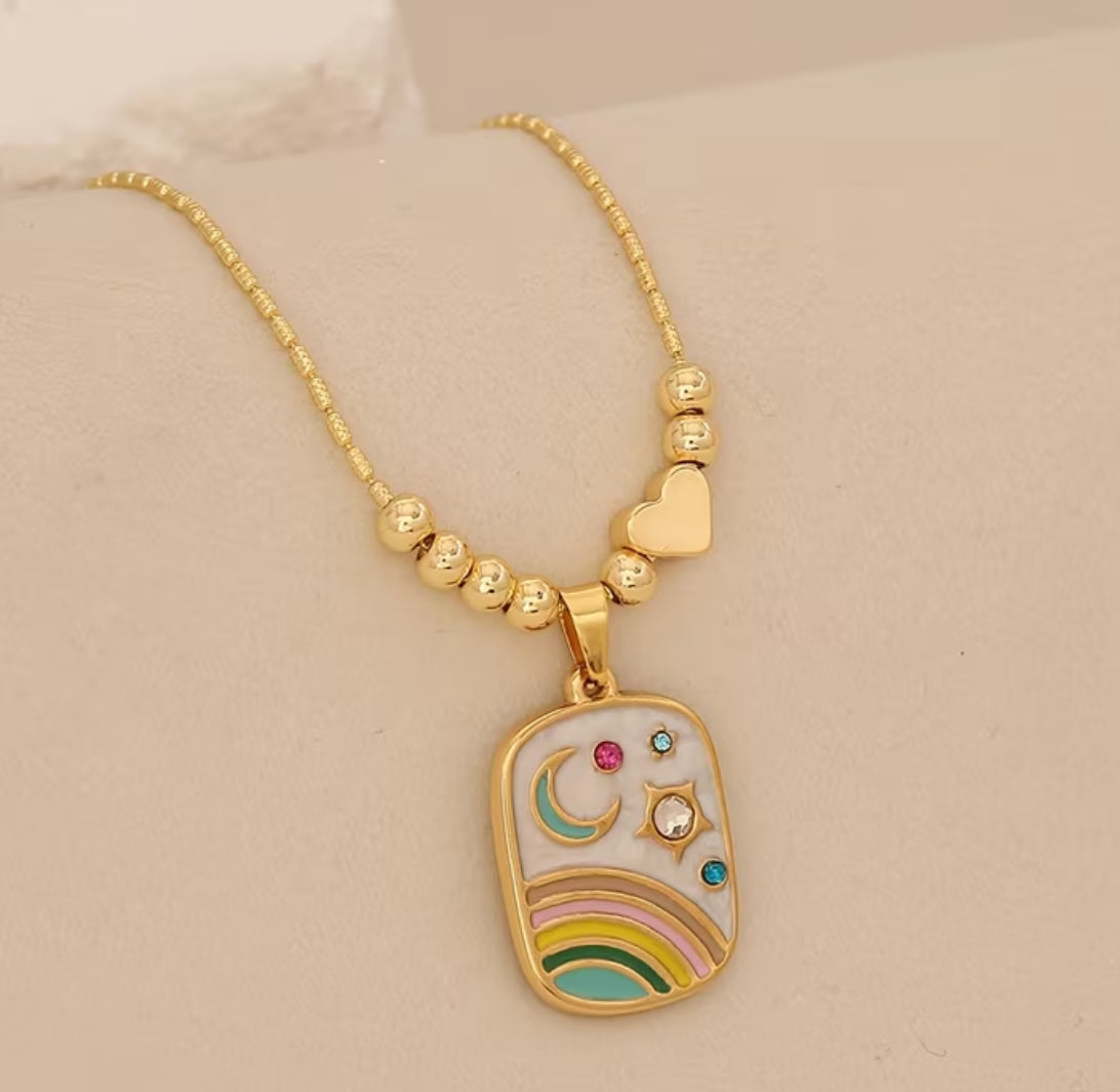 Stainless Steel Necklace with Crescent Design🌙 and Star🌟