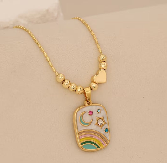 Stainless Steel Necklace with Crescent Design🌙 and Star🌟