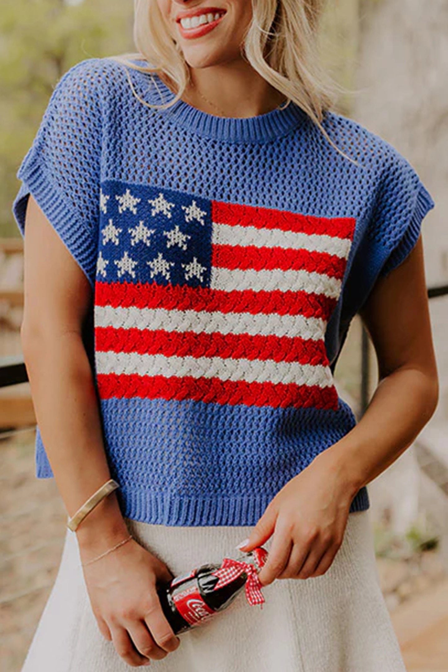 Fiery Red Flag Graphic Short Sleeve Sweater Top🇺🇸🎆