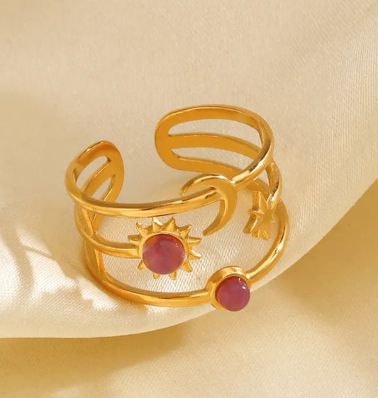 Stainless Steel Ring with Crescent Design 🌙 and Sun ☀️