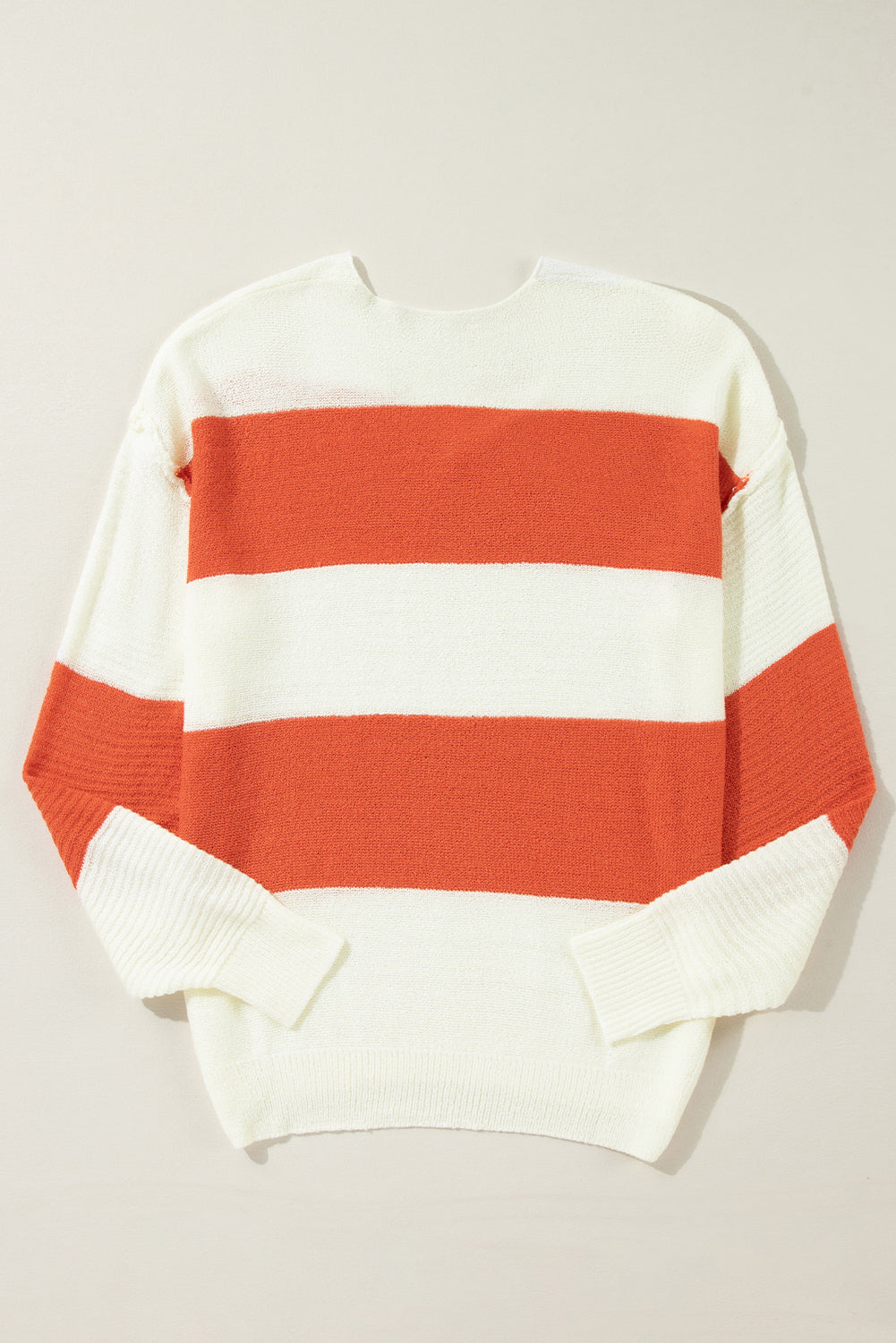Red Stripe Colorblock V Neck Side Slits Sweater♥️