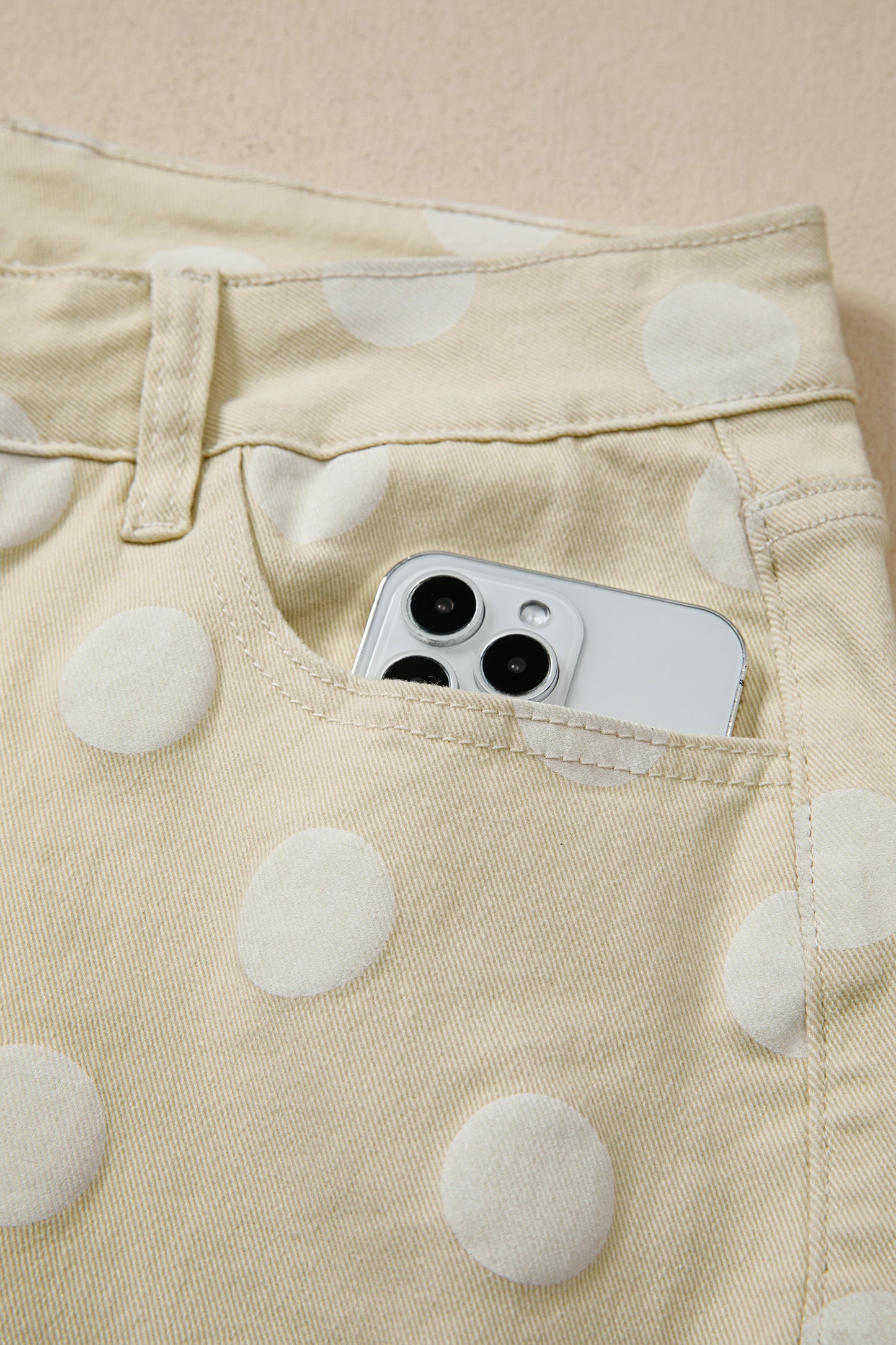 Sky Blue Polka Dot Print Raw Hem Shift Jeans