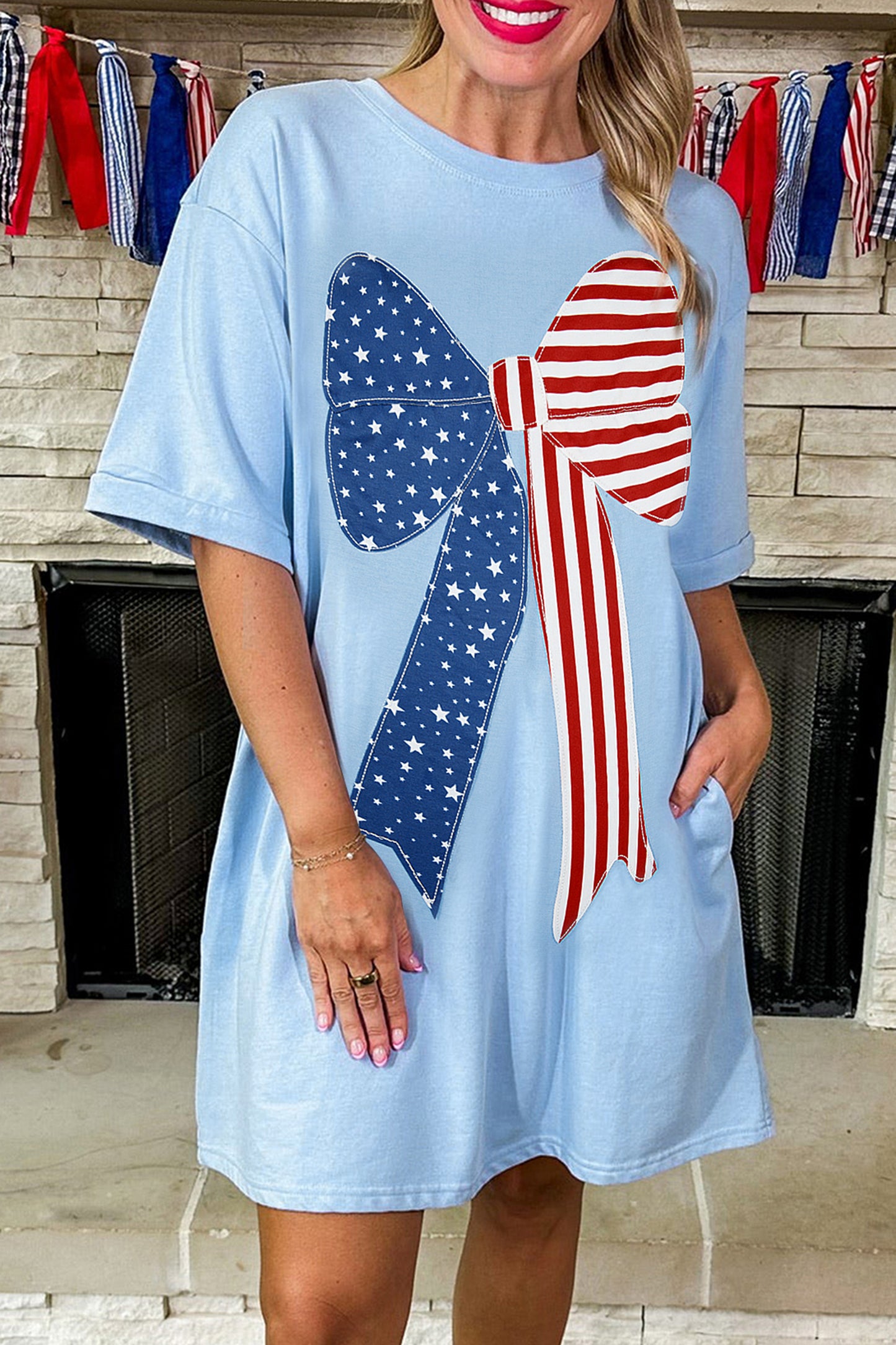 Beau Blue All American Cutie Bow Shirt Dress