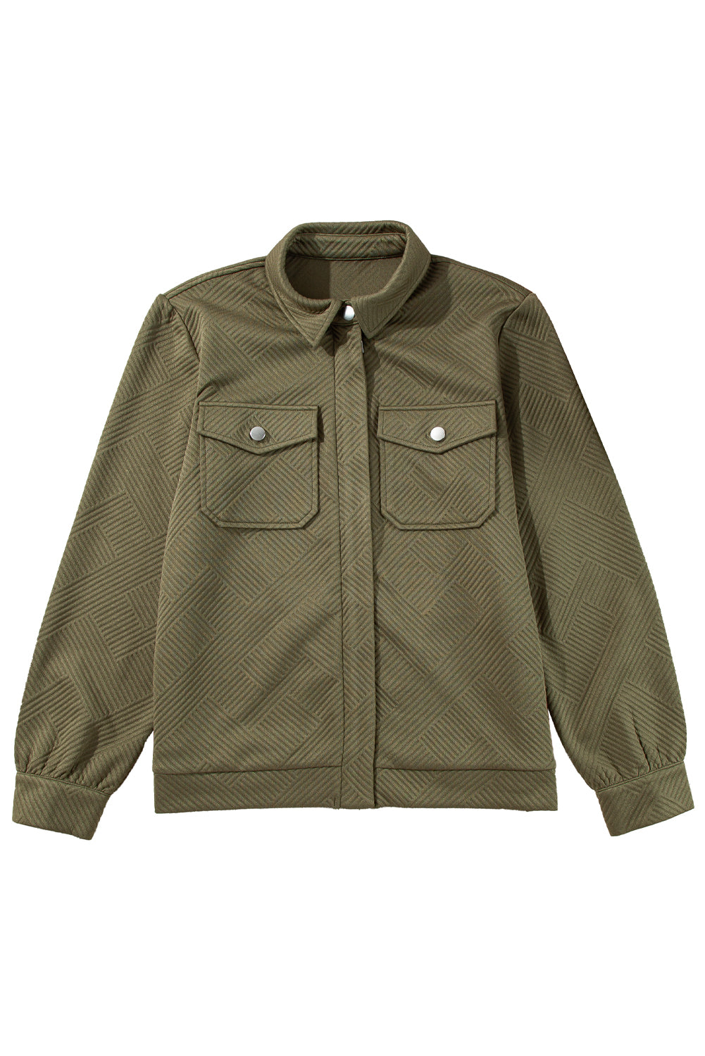Blackish Green Solid Color Zip Up Button Flap Pocket Shirt Collar Jackets