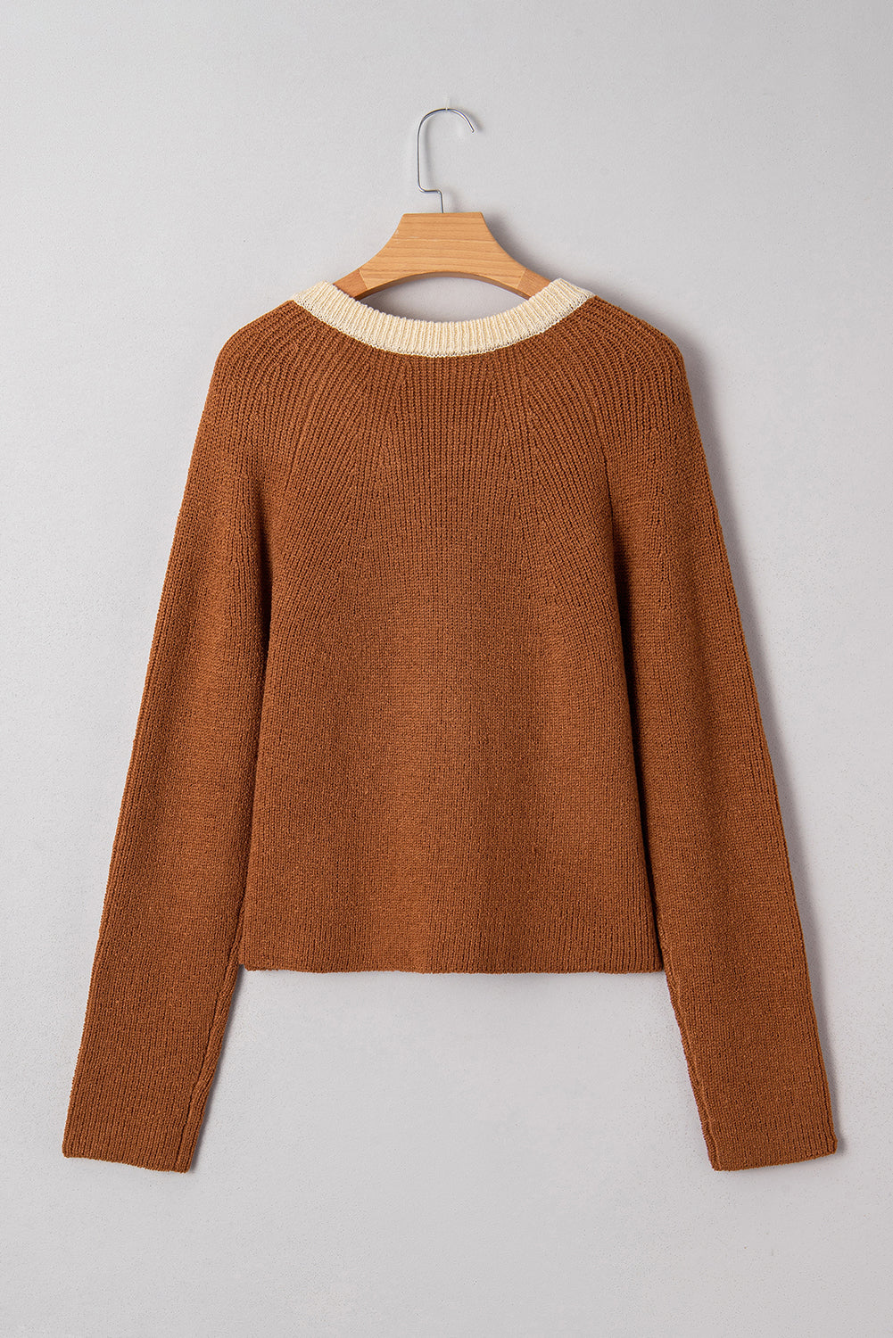 Chestnut Contrast Color V Neckline Knit Cardigan🤎