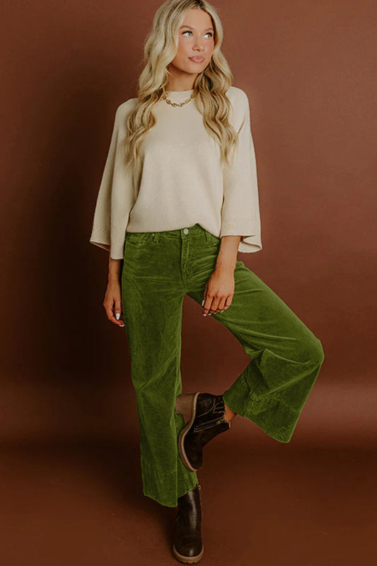 Vineyard Green Corduroy Solid Color High Waist Wide Leg Pants🍃