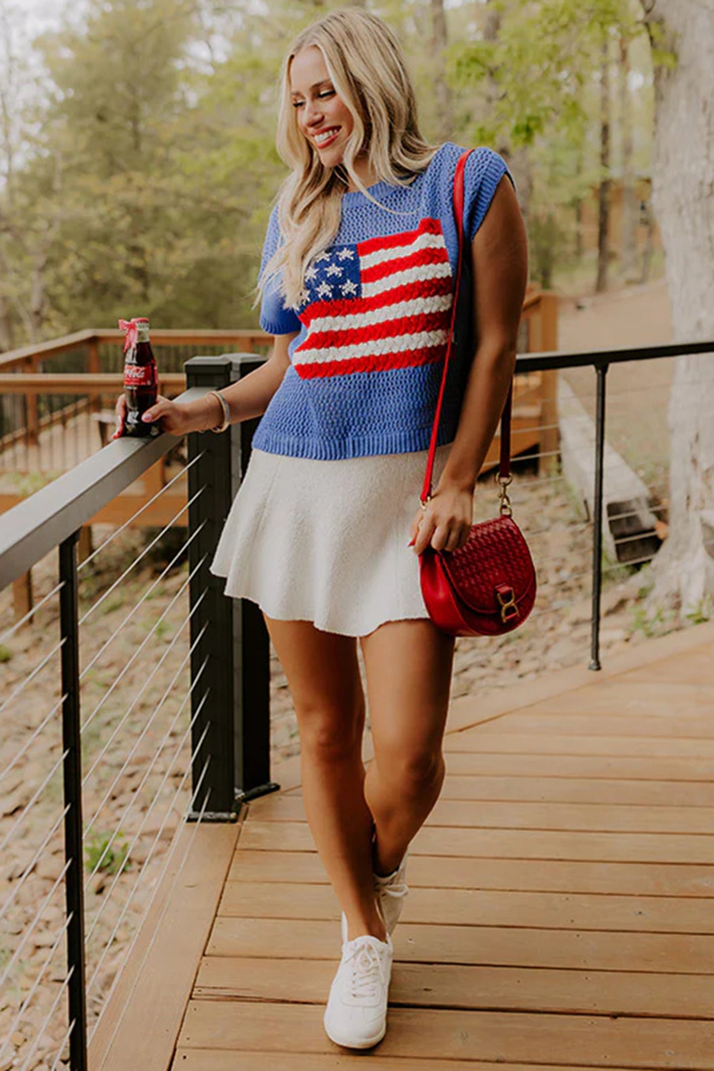Fiery Red Flag Graphic Short Sleeve Sweater Top🇺🇸🎆