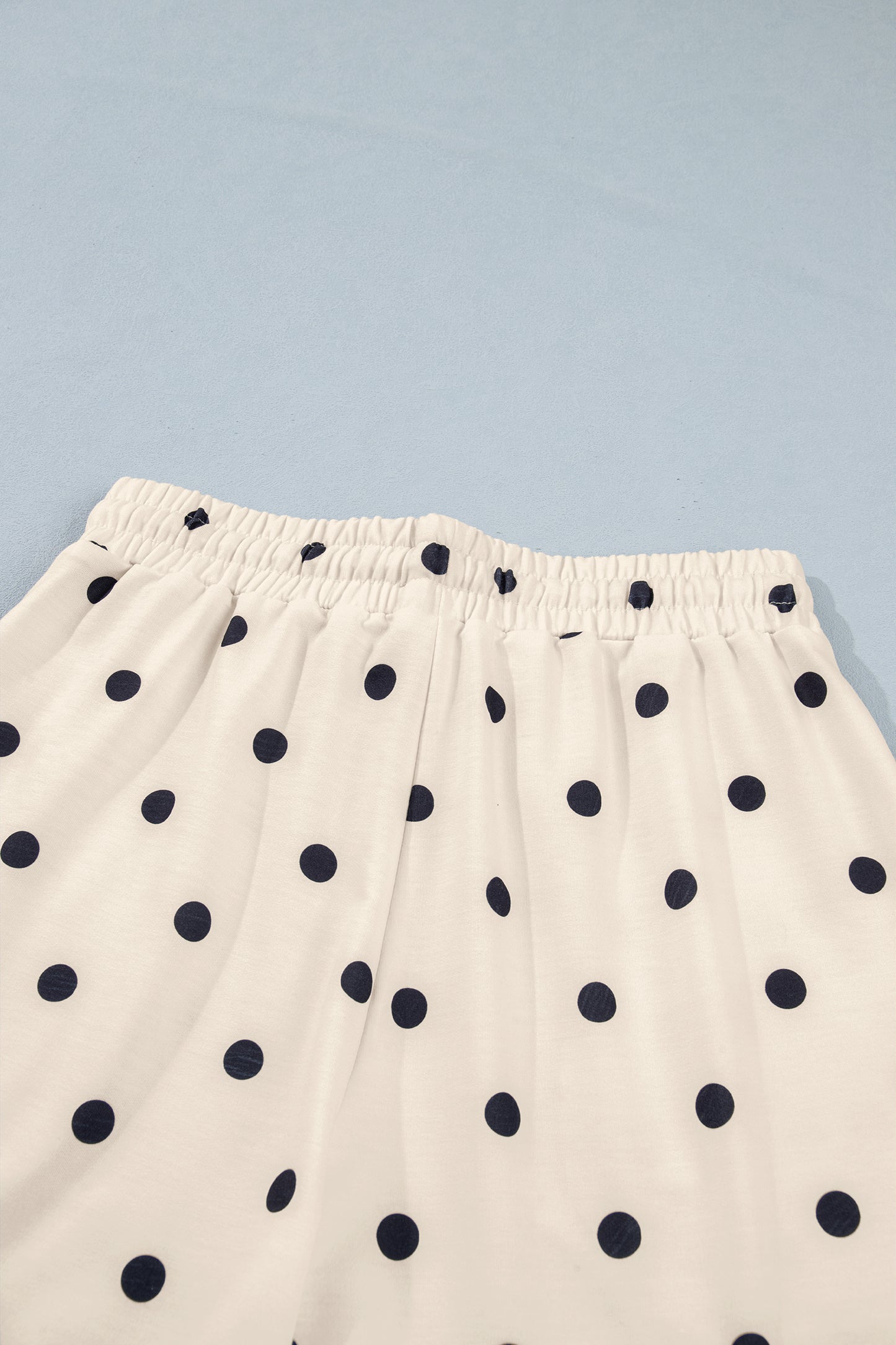 Sky Blue Exposed Seam Detail Polka Dot Loose Tee Drawstring Shorts Set