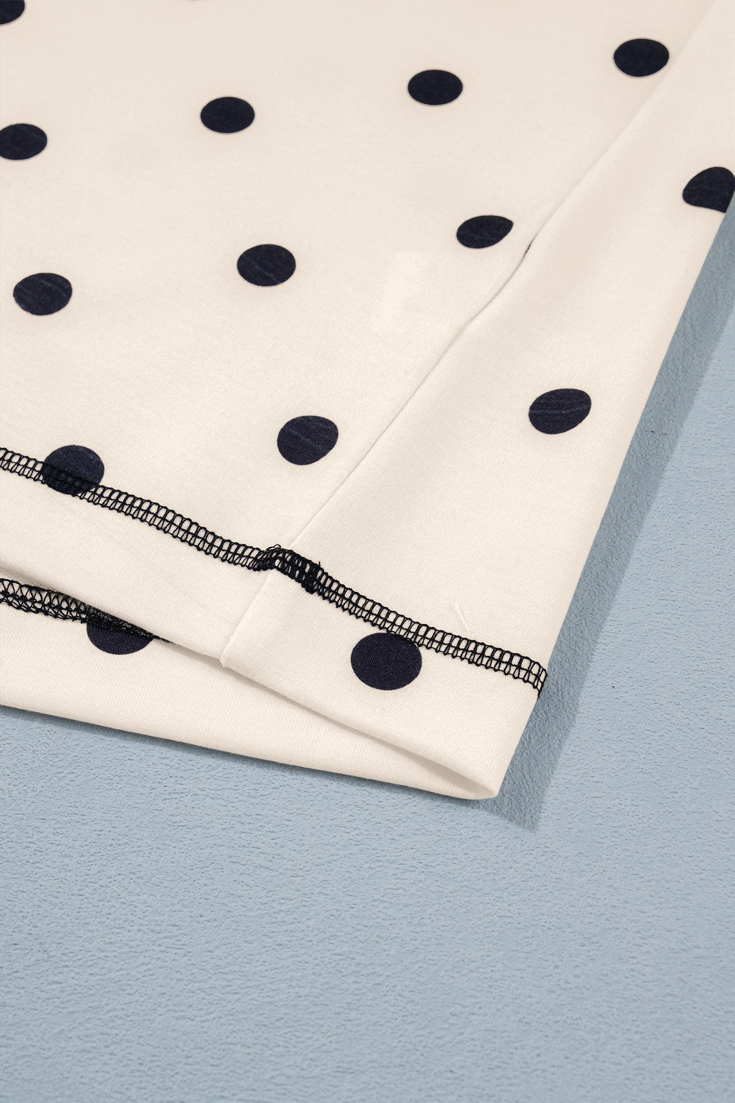 Sky Blue Exposed Seam Detail Polka Dot Loose Tee Drawstring Shorts Set