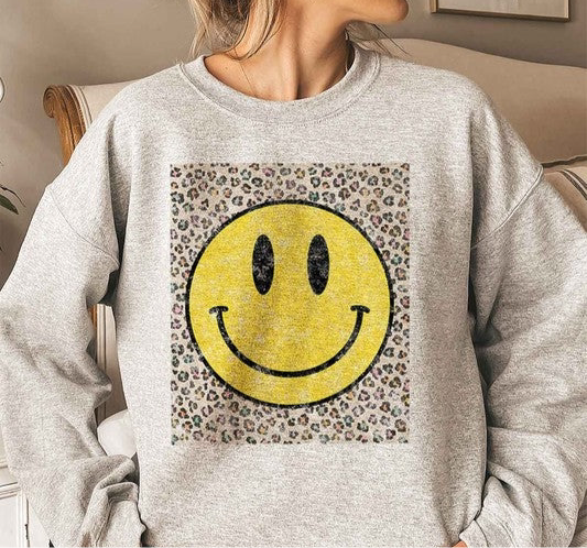 😃BE HAPPY LEOPARD GRAPHIC😃SWEATSHIRT PLUS SIZE😃