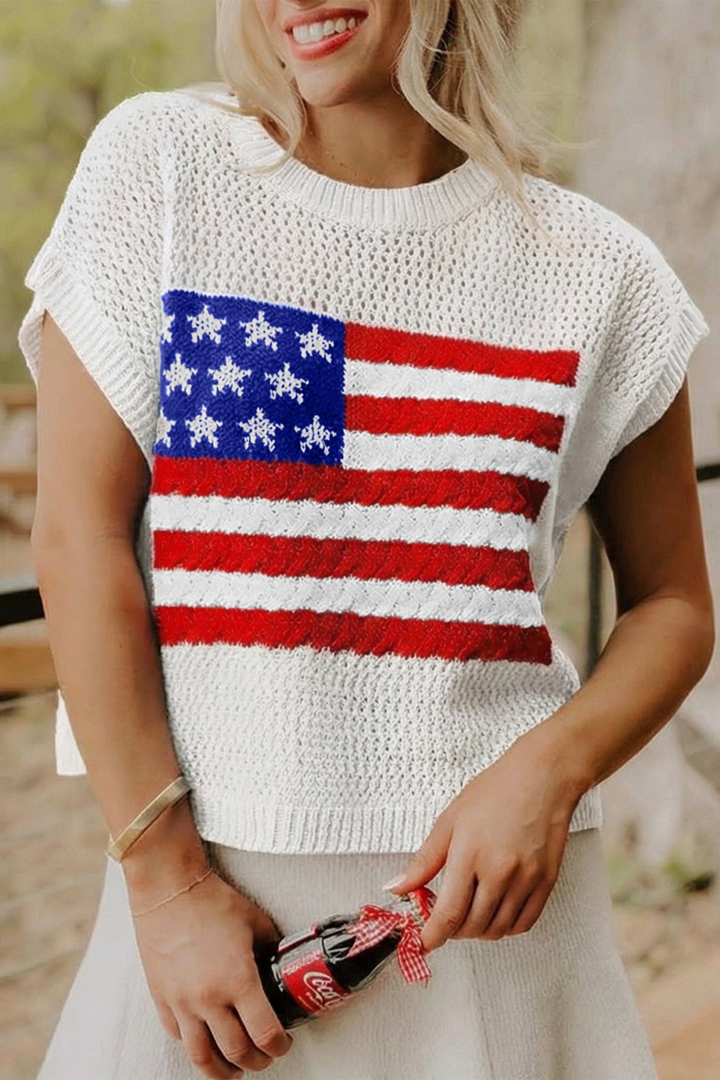 Fiery Red Flag Graphic Short Sleeve Sweater Top🇺🇸🎆