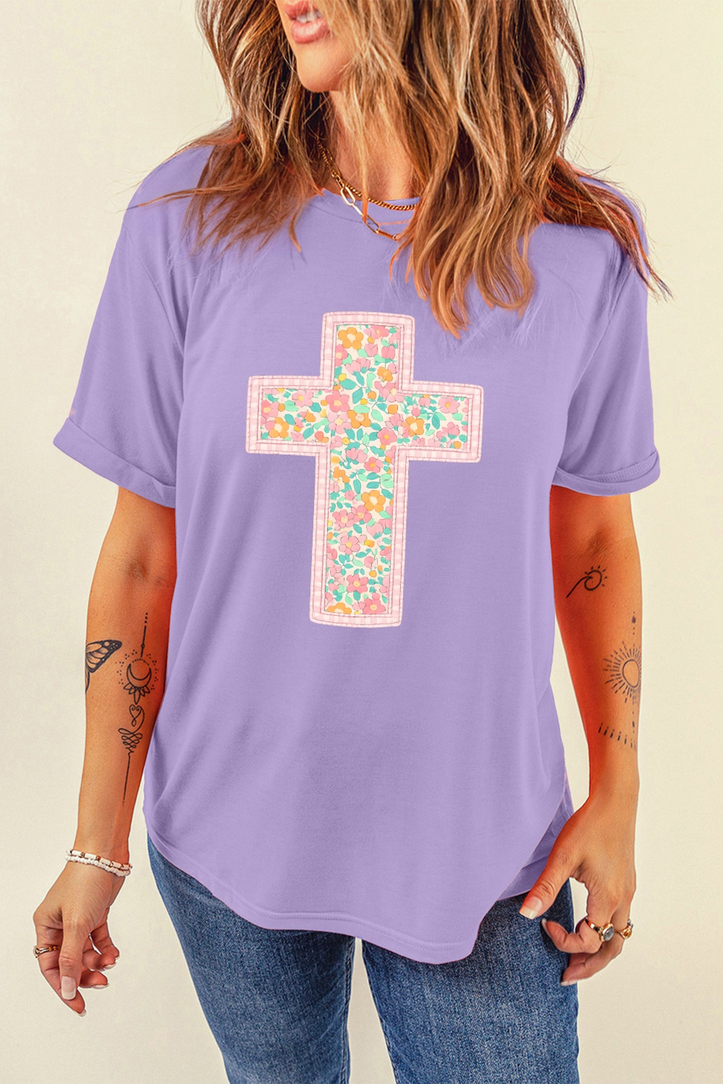 Wisteria Easter Floral Cross Christian Casual Tee✝️🌸💜