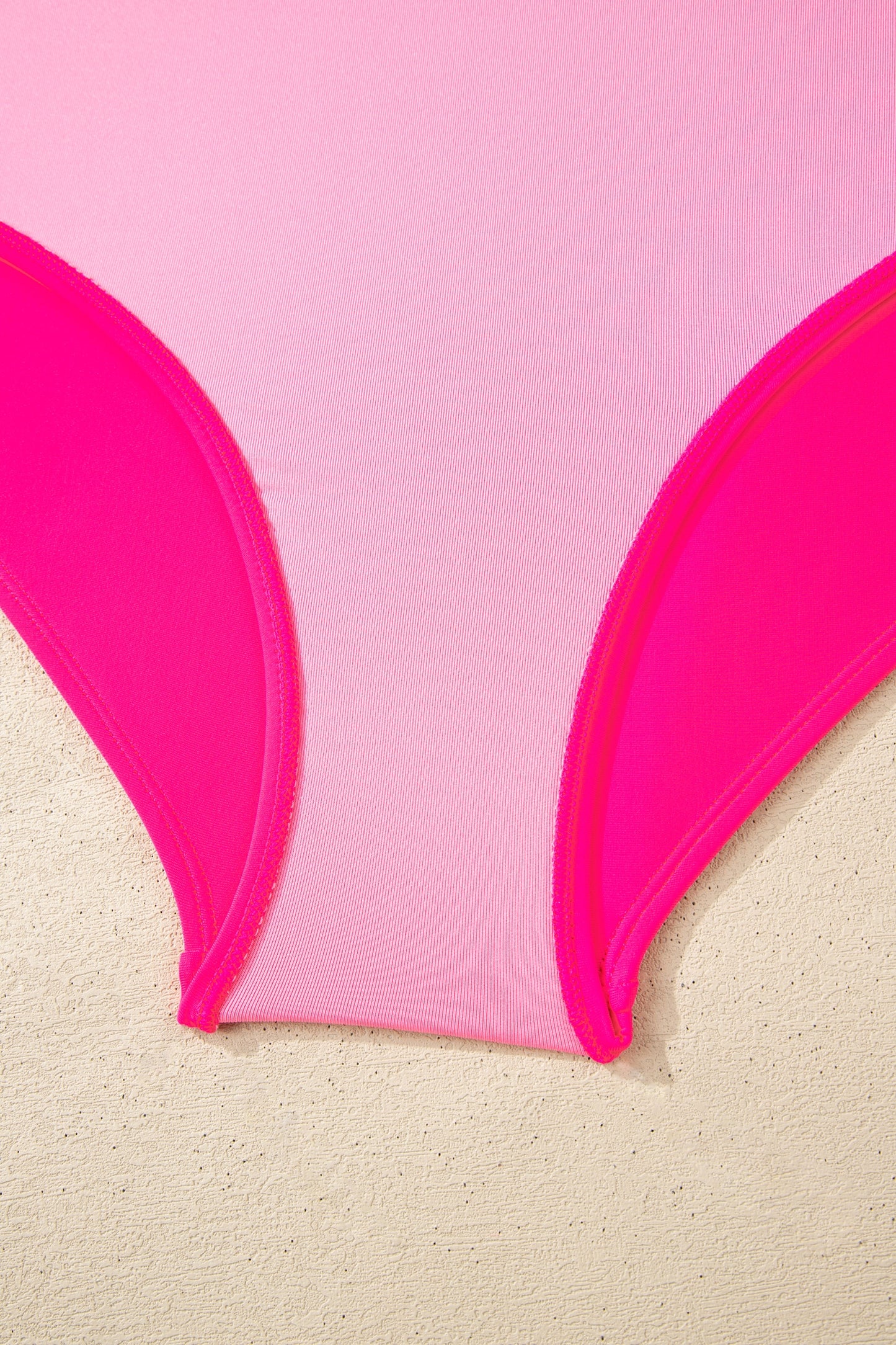 Pink Shell Stitched Trim V Neck Textured Mix and Match High Waist Bikinis