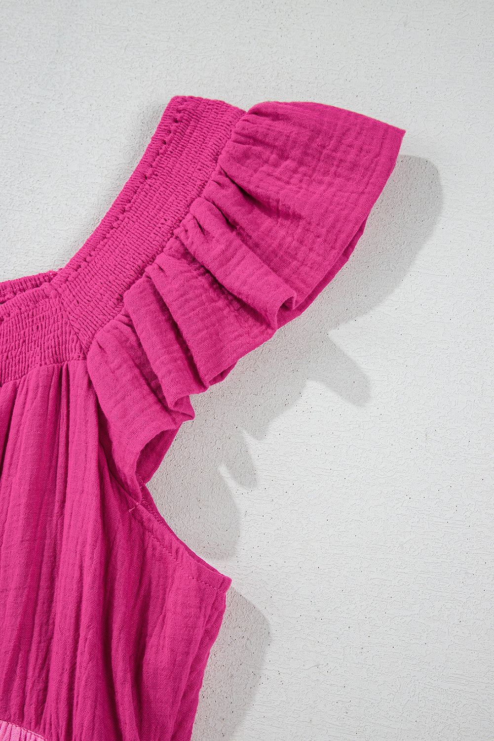 Pink Crinkled Colorblock Patchwork Tiered Mini Dress🩷