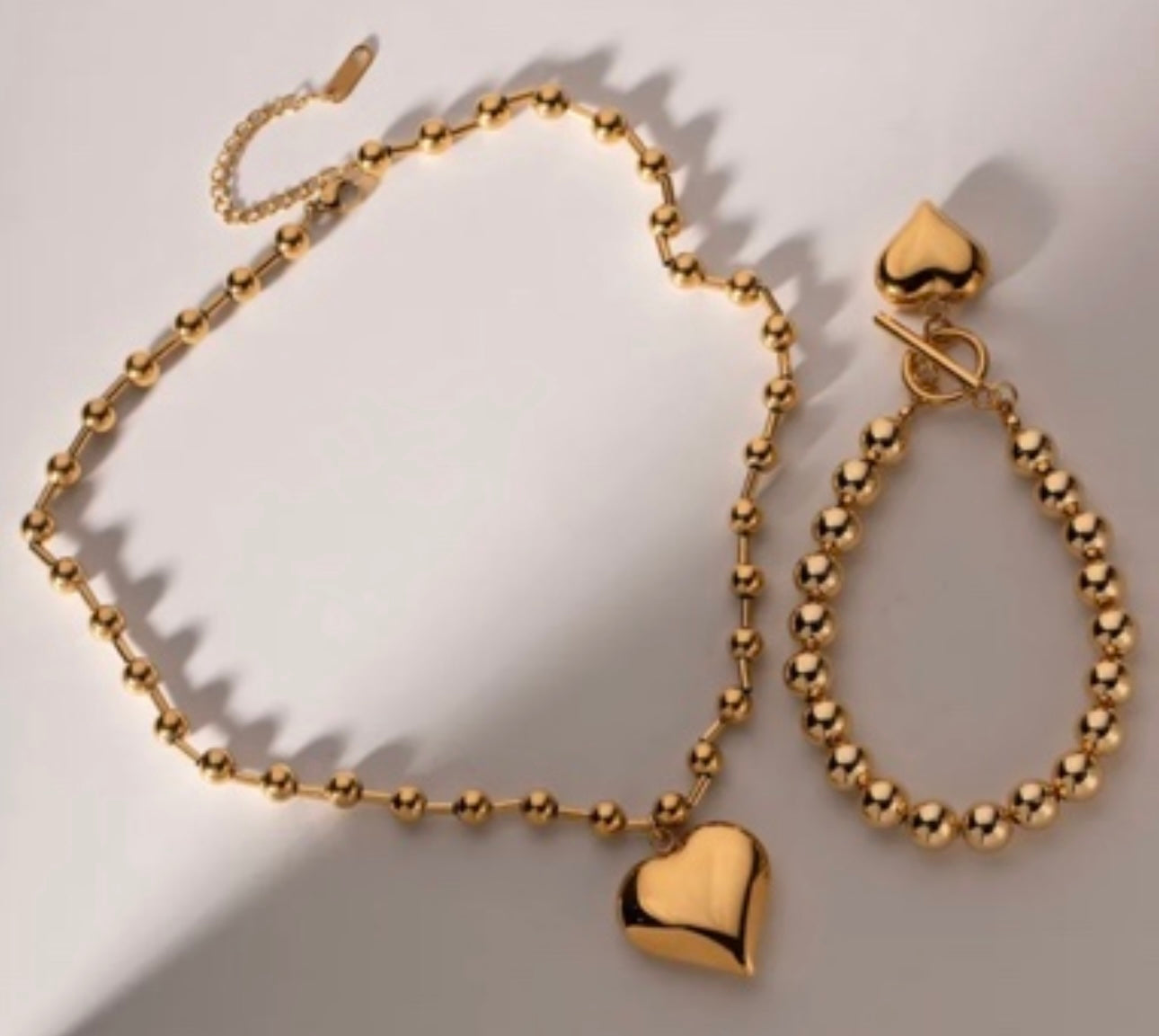 🌟Set de Cadena y Pulsera con Diseño de Corazón🩷Grande, Súper a la Moda, Ideal para Que La mujer Luzca Hermosa🌟
