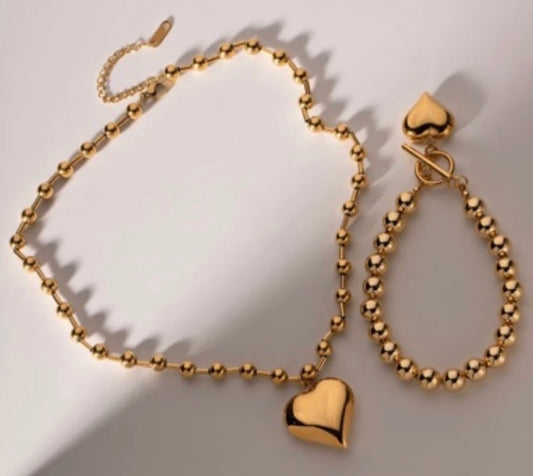 🌟Set de Cadena y Pulsera con Diseño de Corazón🩷Grande, Súper a la Moda, Ideal para Que La mujer Luzca Hermosa🌟