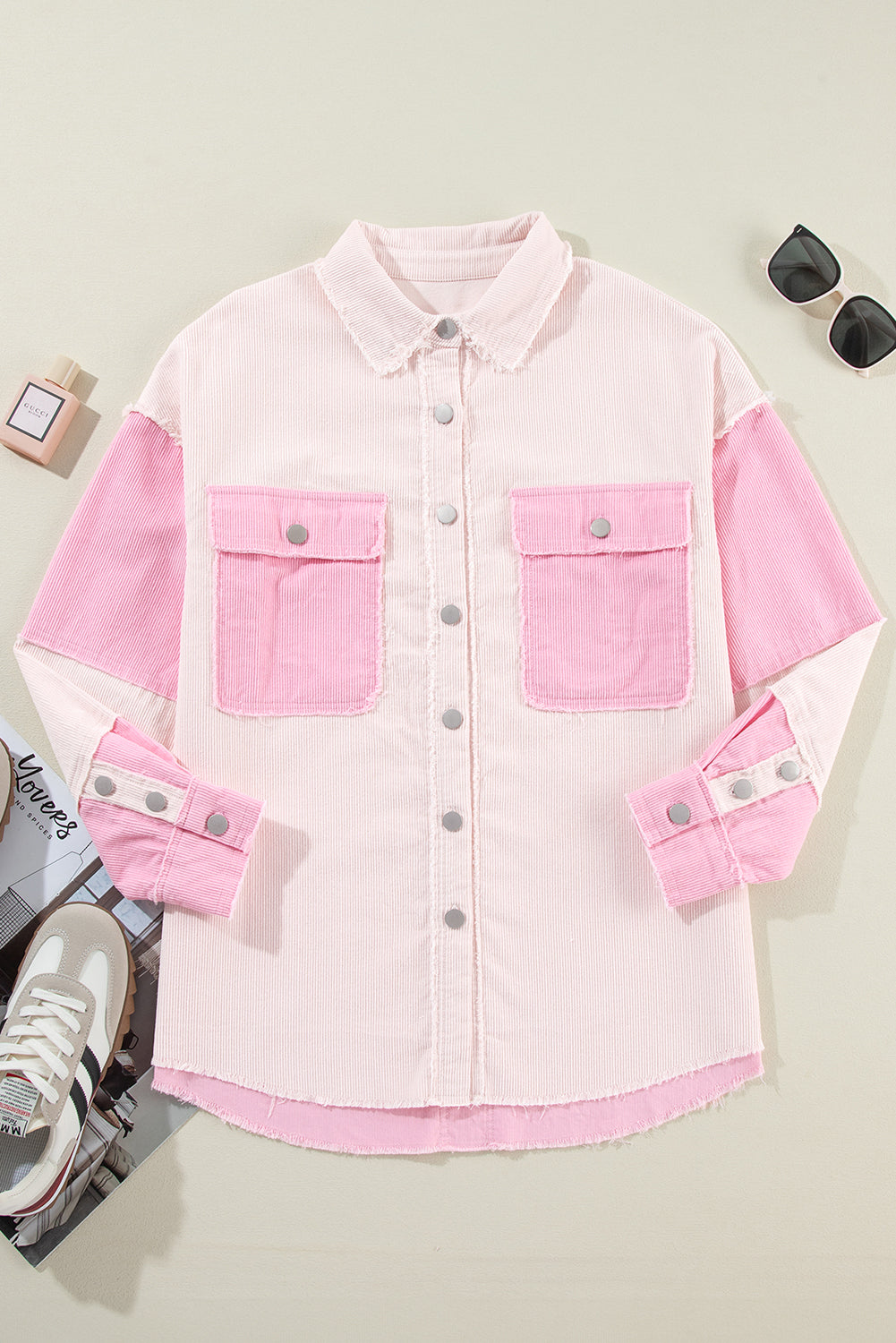 Delicacy Corduroy Two Tone Contrast Exposed Seam Shacket🌸