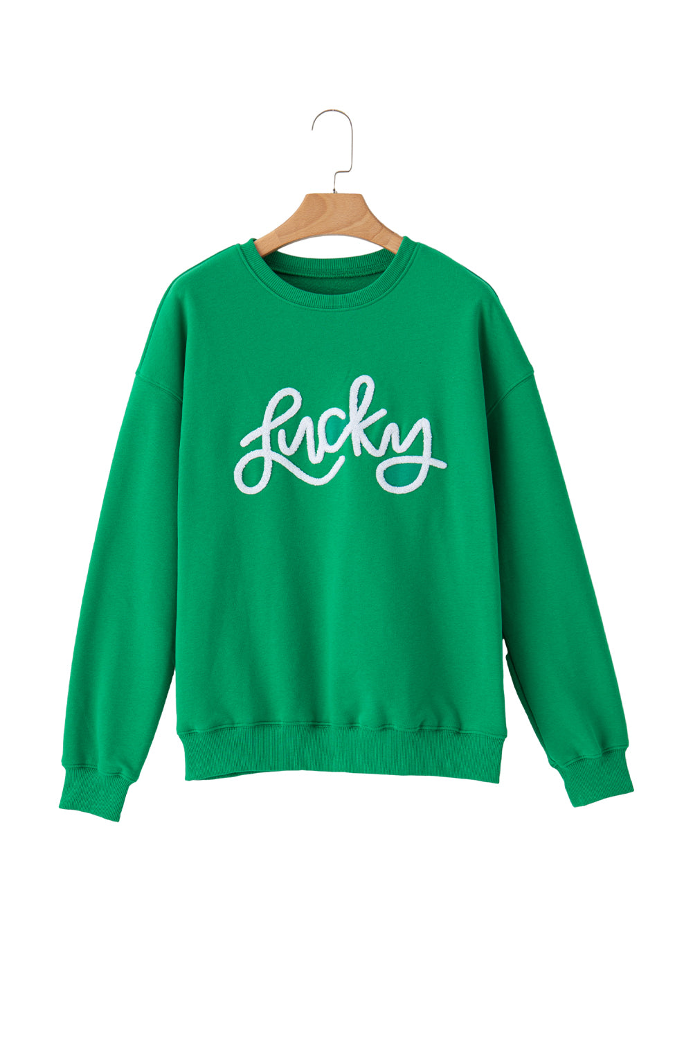 Green Lucky Letter Embroidery Print Drop Sleeve Sweatshirt☘️