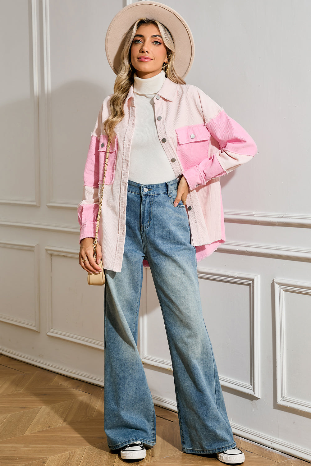 Delicacy Corduroy Two Tone Contrast Exposed Seam Shacket🌸