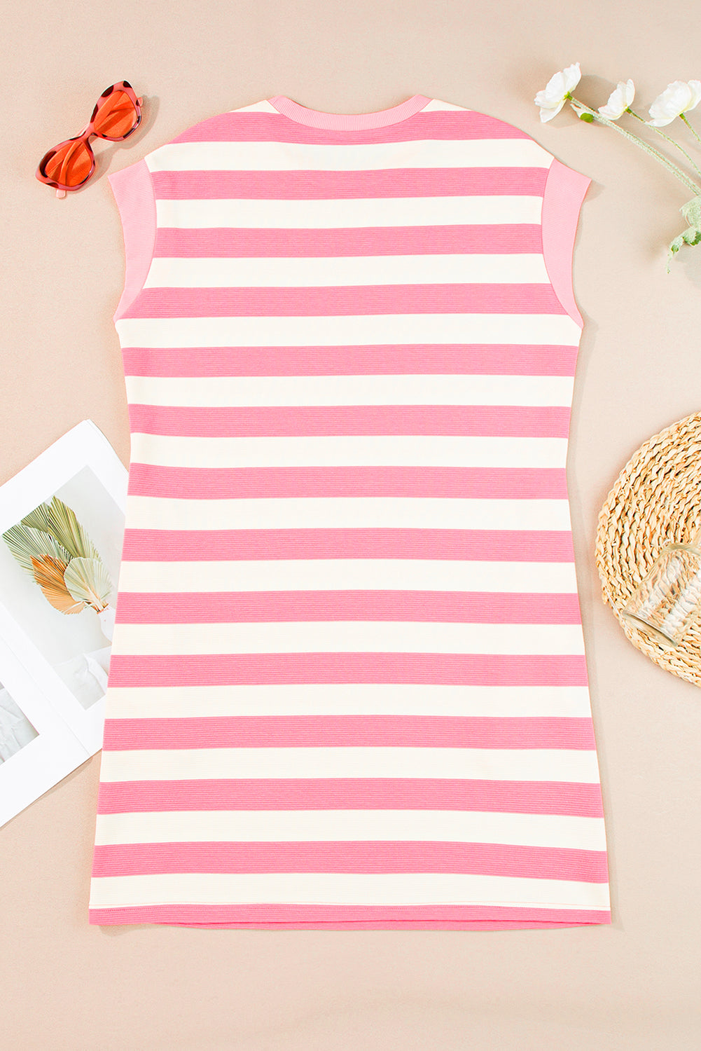 Pink Stripe Cap Sleeve Shift T Shirt Dress🩷