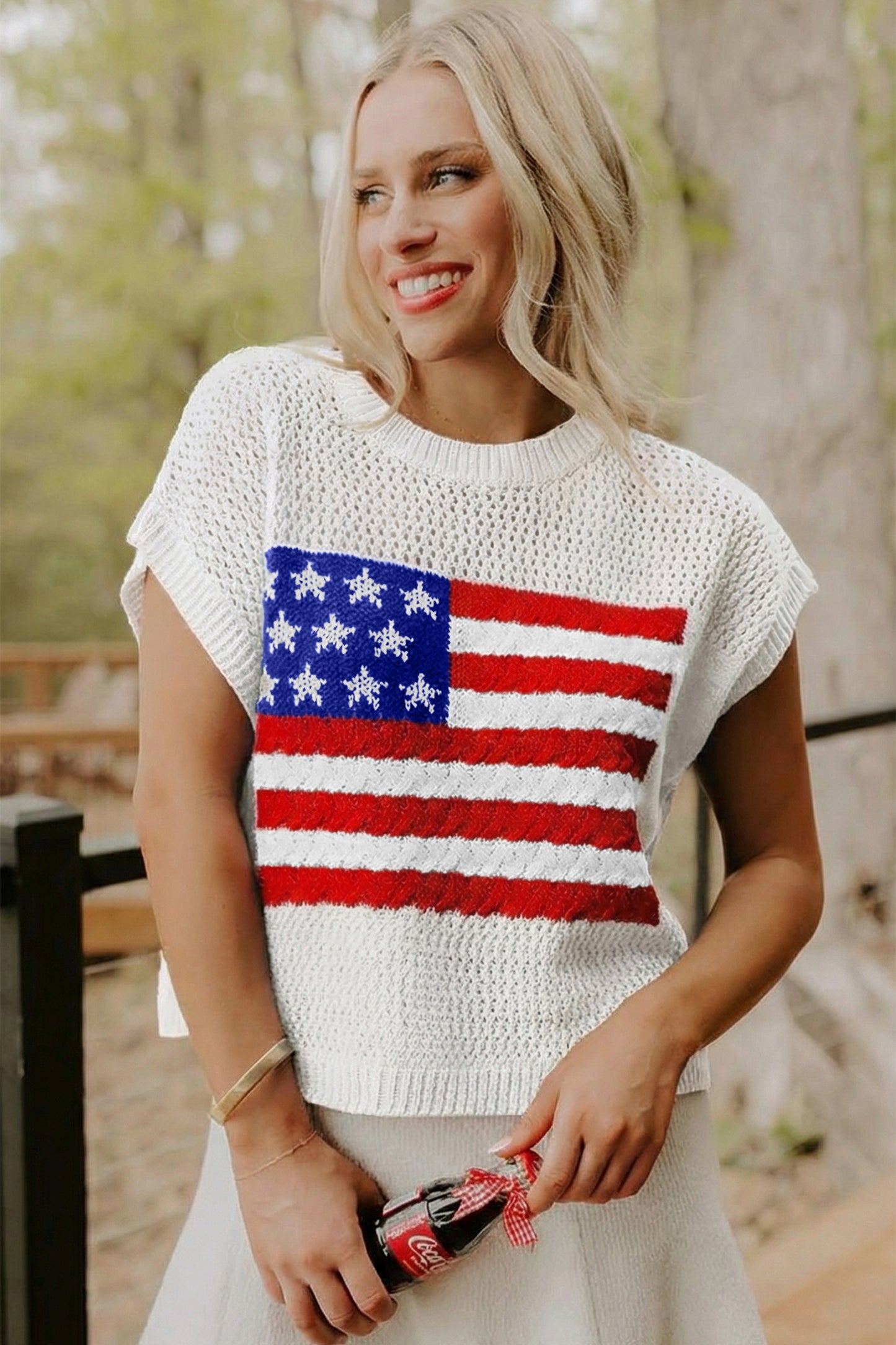 Fiery Red Flag Graphic Short Sleeve Sweater Top🇺🇸🎆