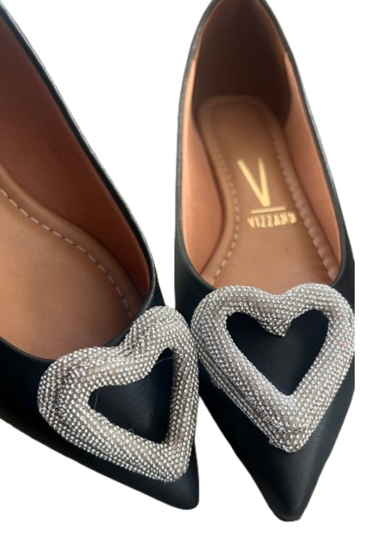 ✨VIZZANO Flat Shoes with Black Heart Style, With Heart Design✨