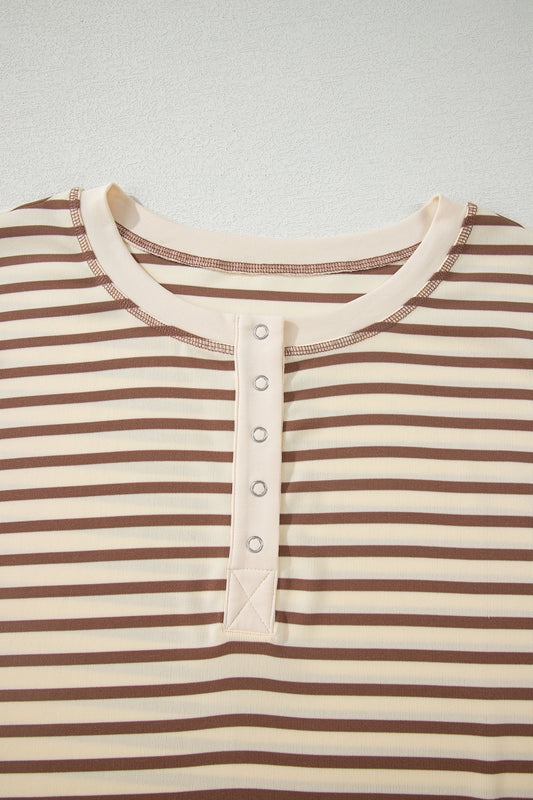 Brown Stripe Half Buttons Top and Shorts Set
