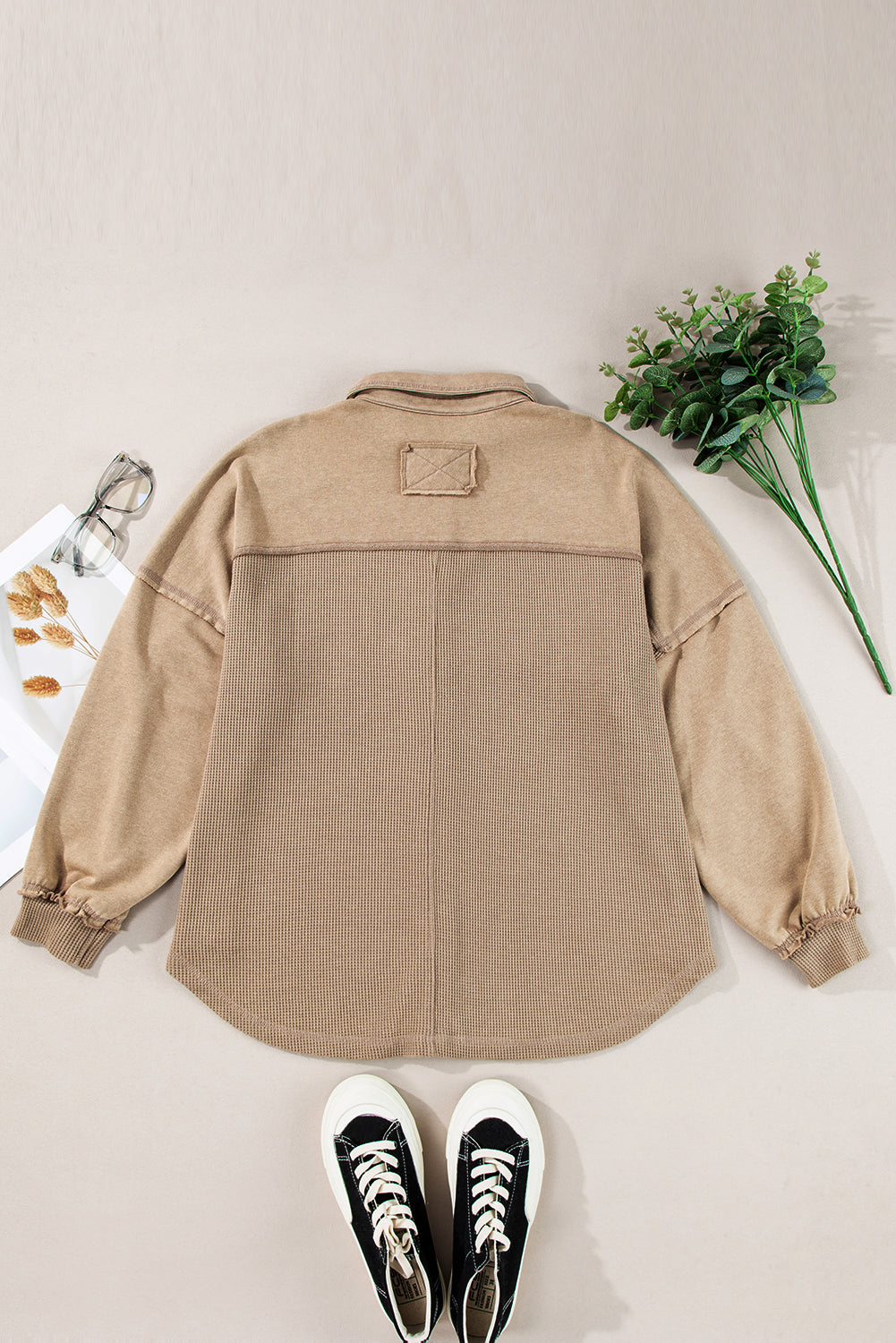 Goat Mineral Wash Textured Patchwork Loose Fit Shacket🤍