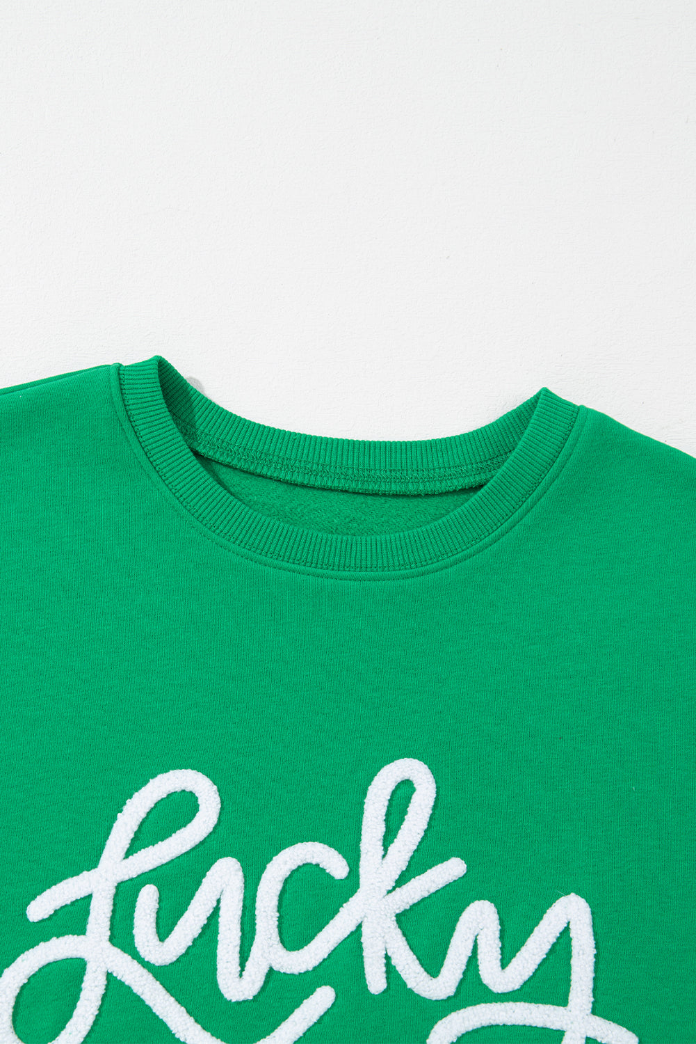 Green Lucky Letter Embroidery Print Drop Sleeve Sweatshirt☘️