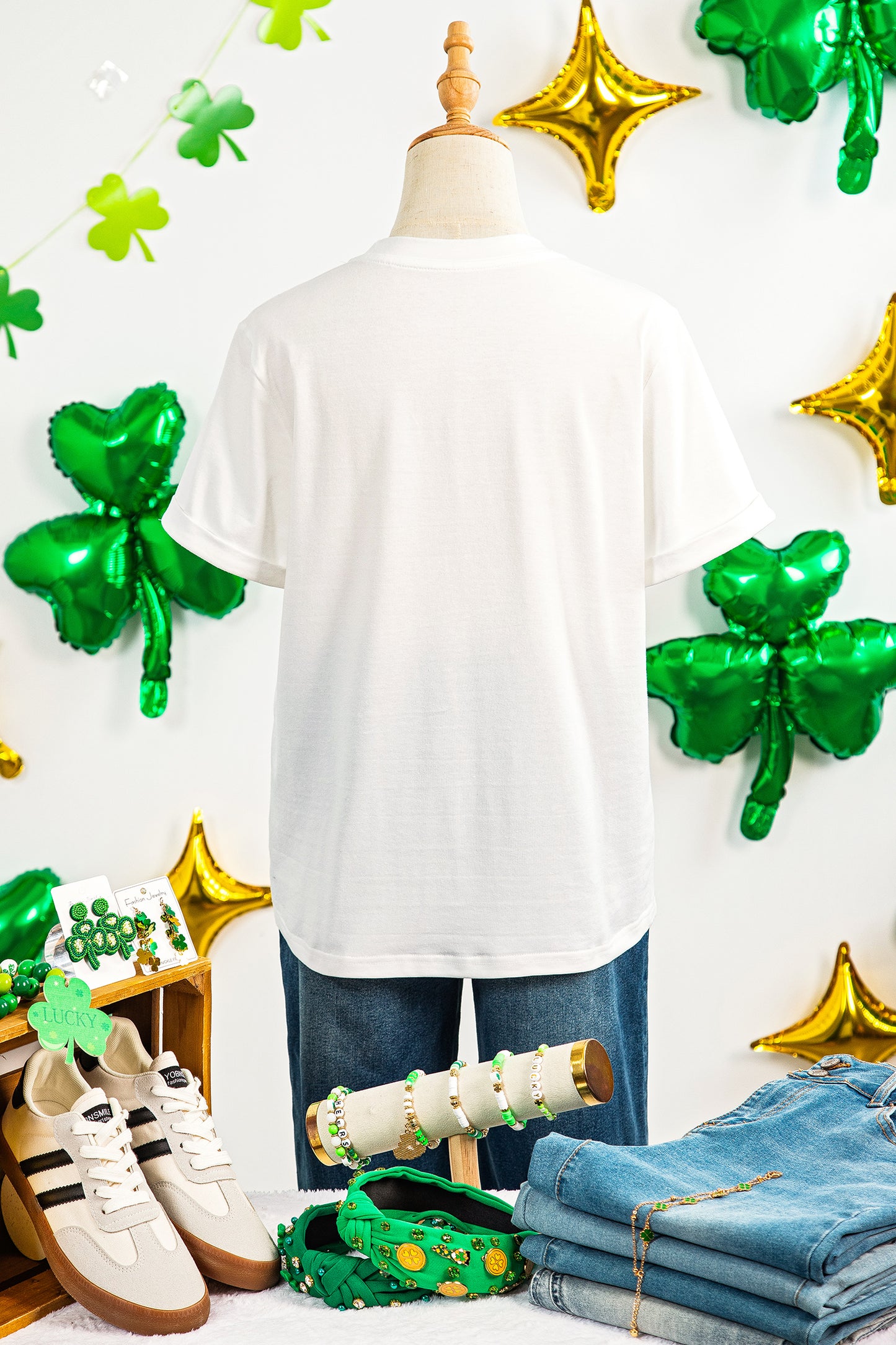 White Ribbon Bow Clover Embroidered Casual T Shirt☘️🎀