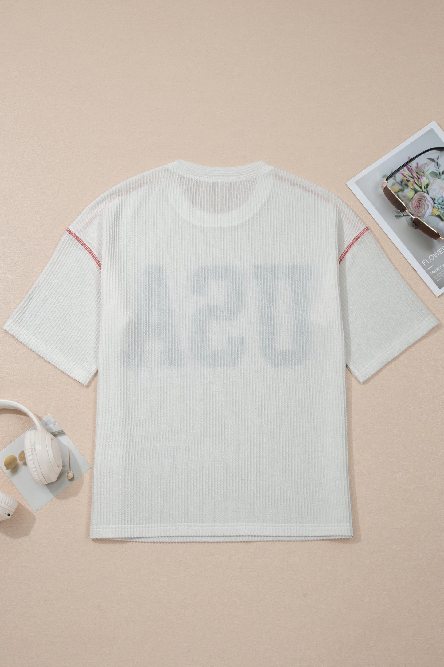 Beau Blue USA Graphic Half Sleeve Loose Ribbed Top