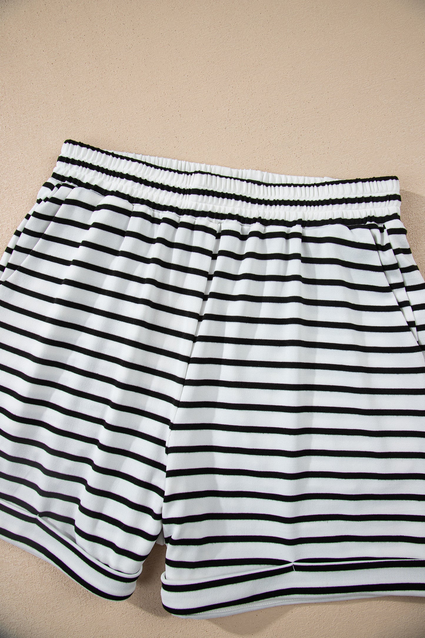 Brown Stripe Half Buttons Top and Shorts Set