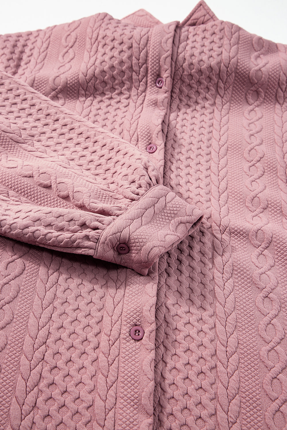 Sepia Rose Cable Texture Puff Sleeve Loose Shacket🌸