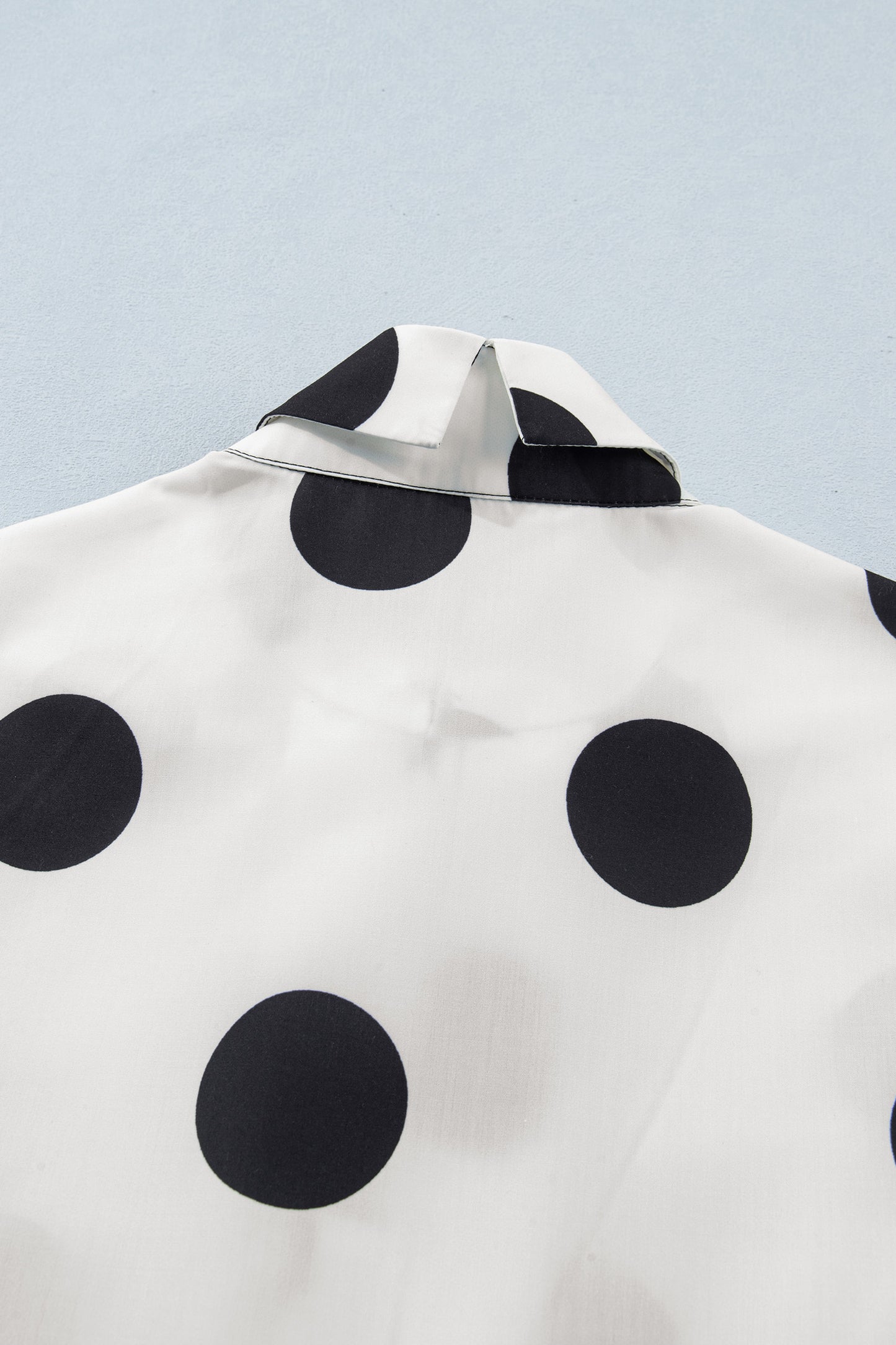 White Polka Dot Print Half Button Ruffled Short Sleeve Loose Mini Dress