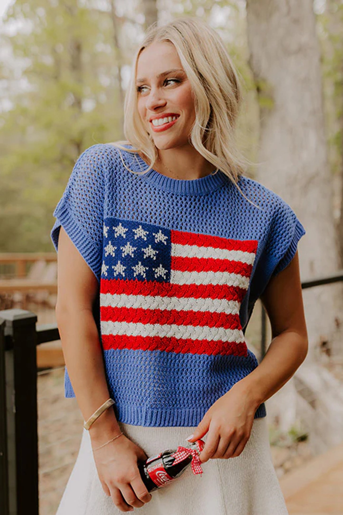 Fiery Red Flag Graphic Short Sleeve Sweater Top🇺🇸🎆