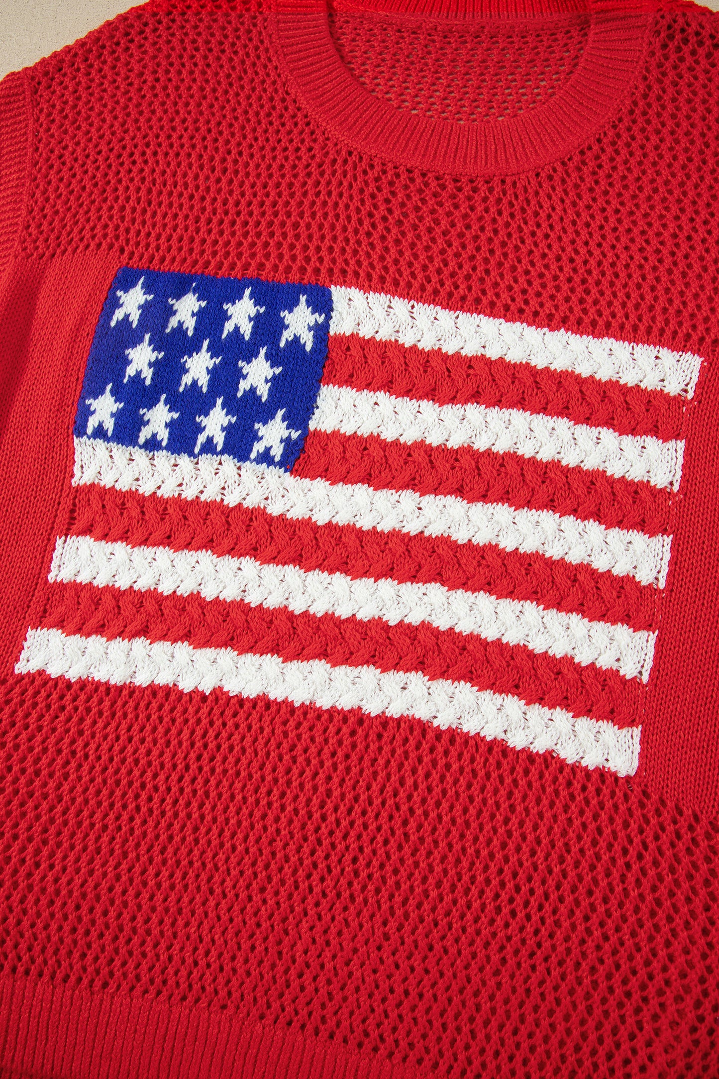 Fiery Red Flag Graphic Short Sleeve Sweater Top🇺🇸🎆