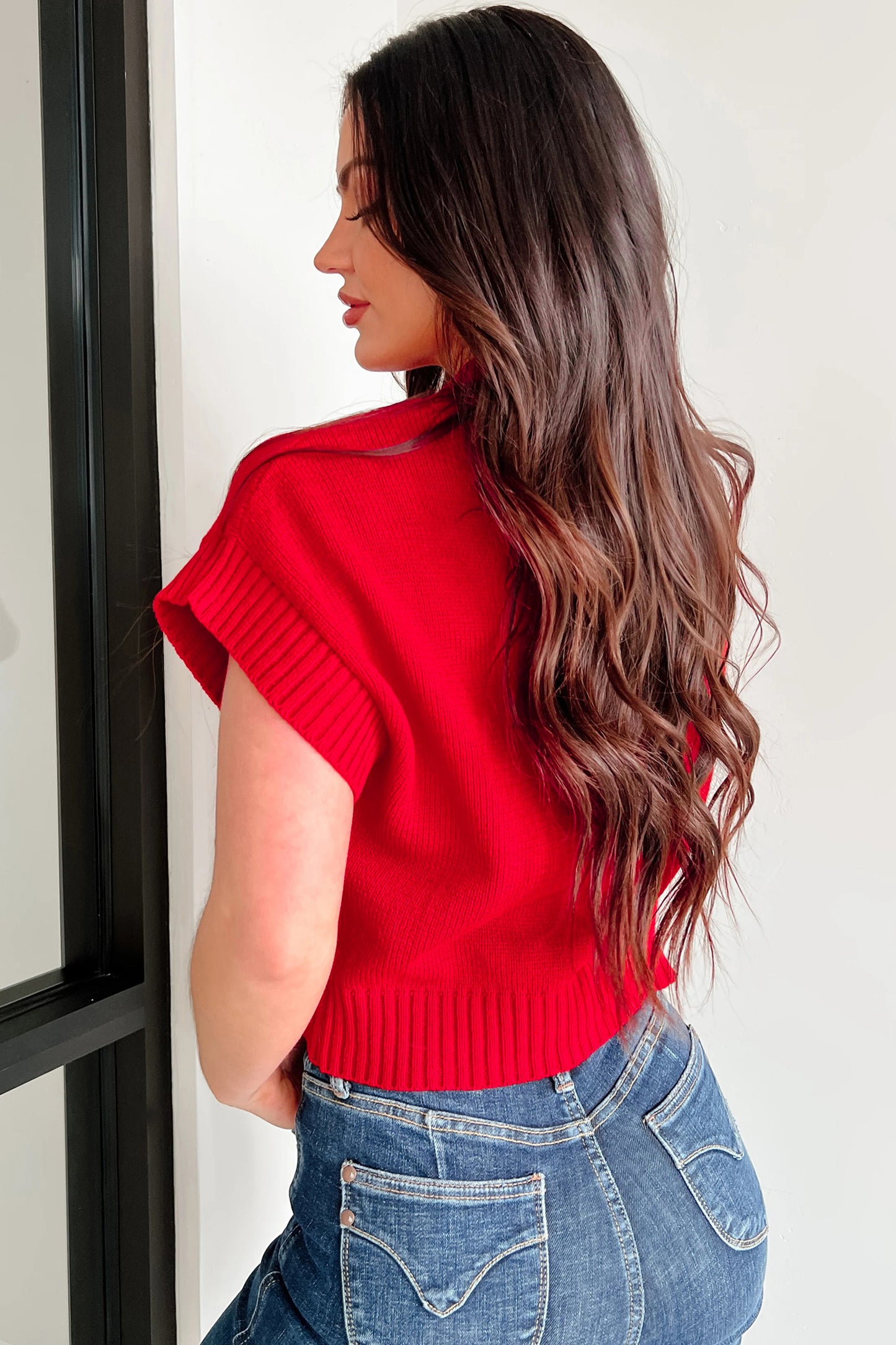 💕Fiery Red Valentine Heart Graphic Cropped Short Sleeve Sweater💕