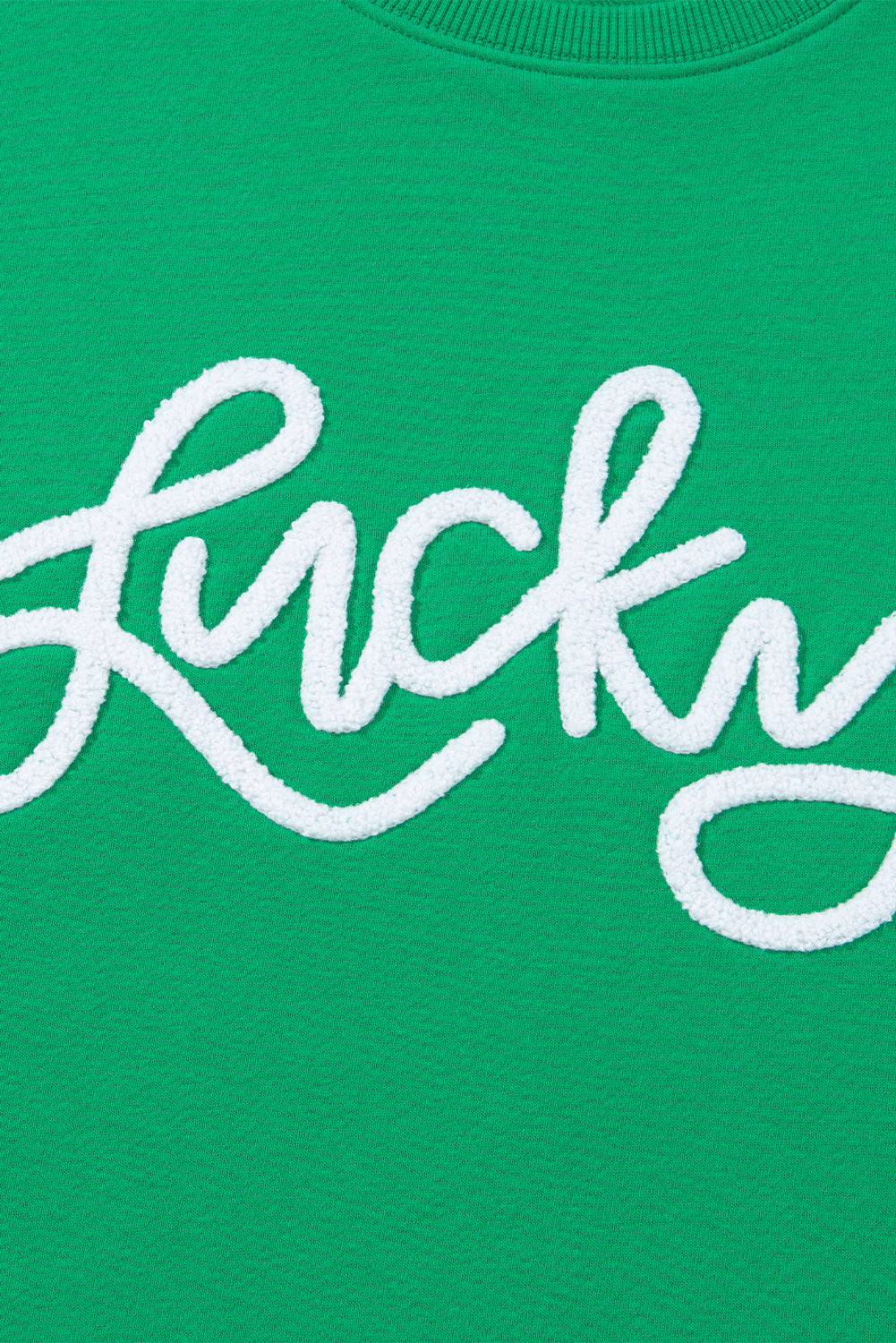 Green Lucky Letter Embroidery Print Drop Sleeve Sweatshirt☘️