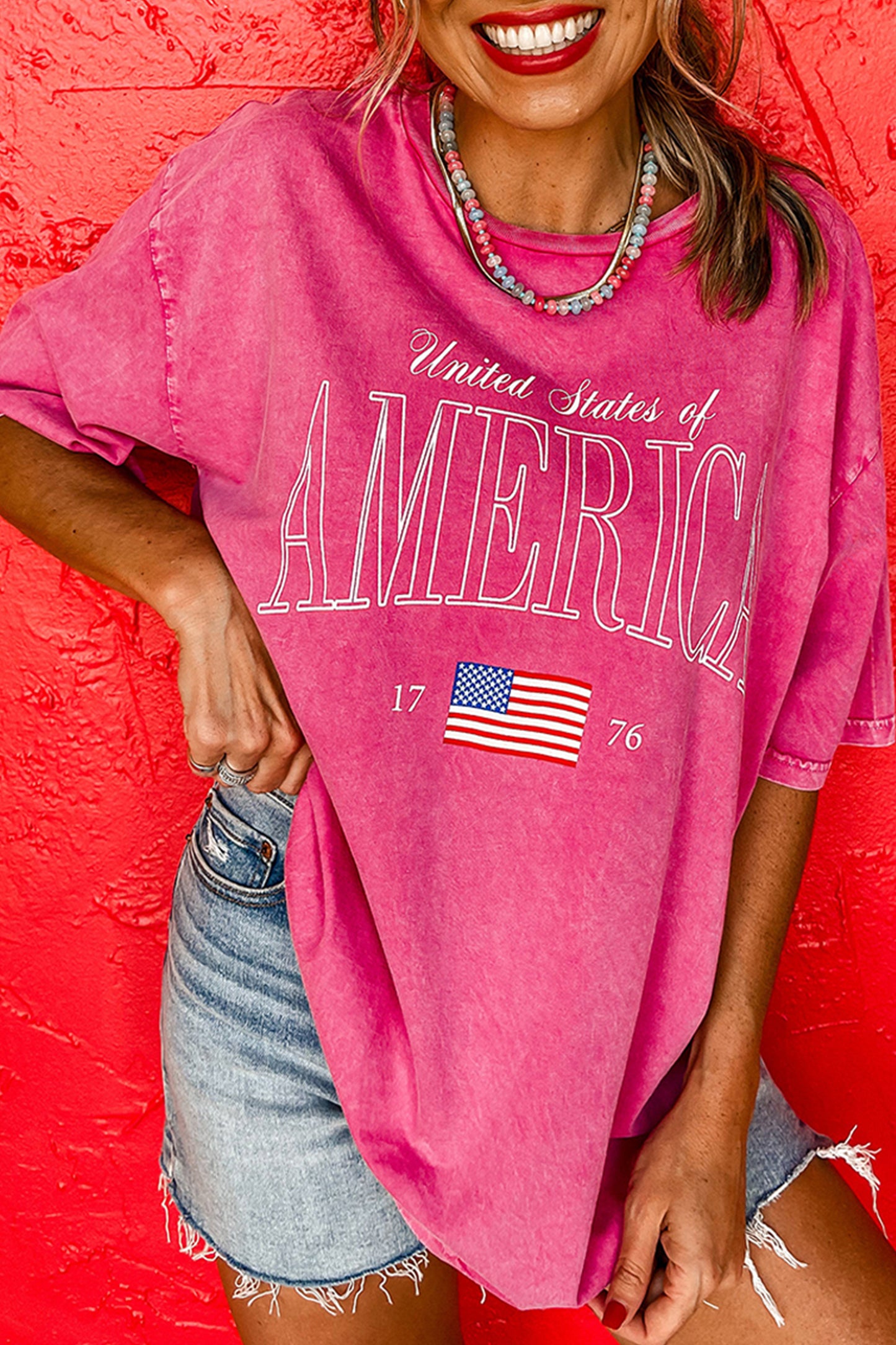 Rose Red AMERICA 1776 Mineral Wash Graphic Oversize Tee🇺🇸