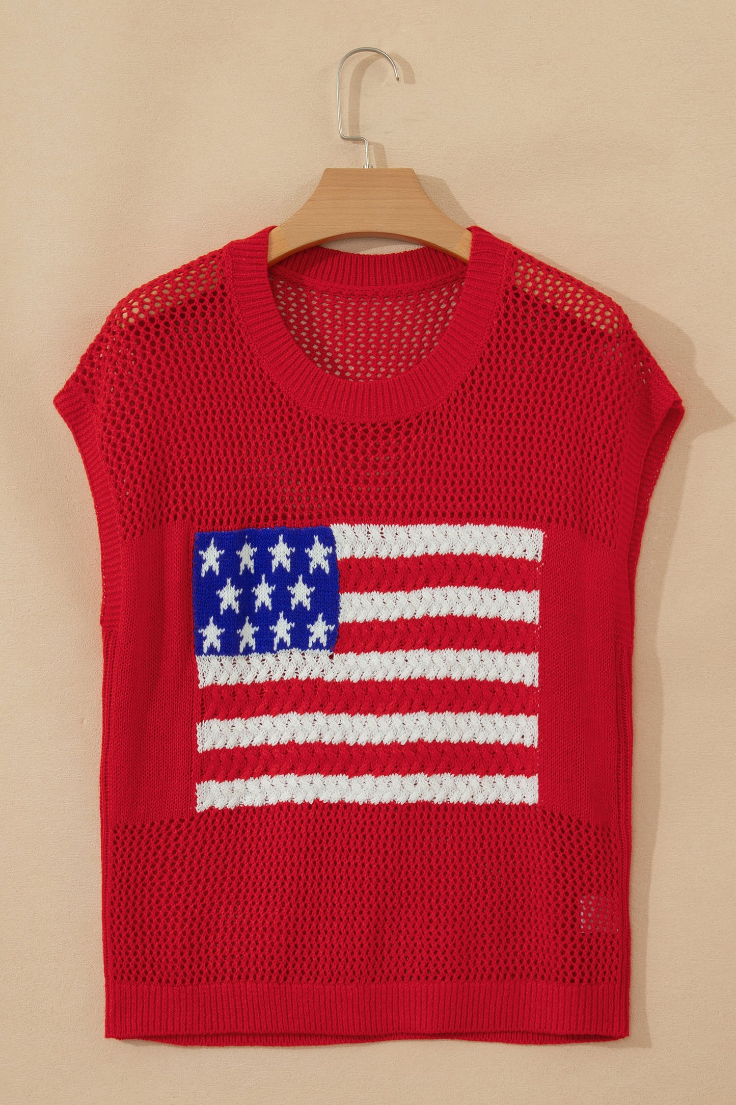 Fiery Red Flag Graphic Short Sleeve Sweater Top🇺🇸🎆